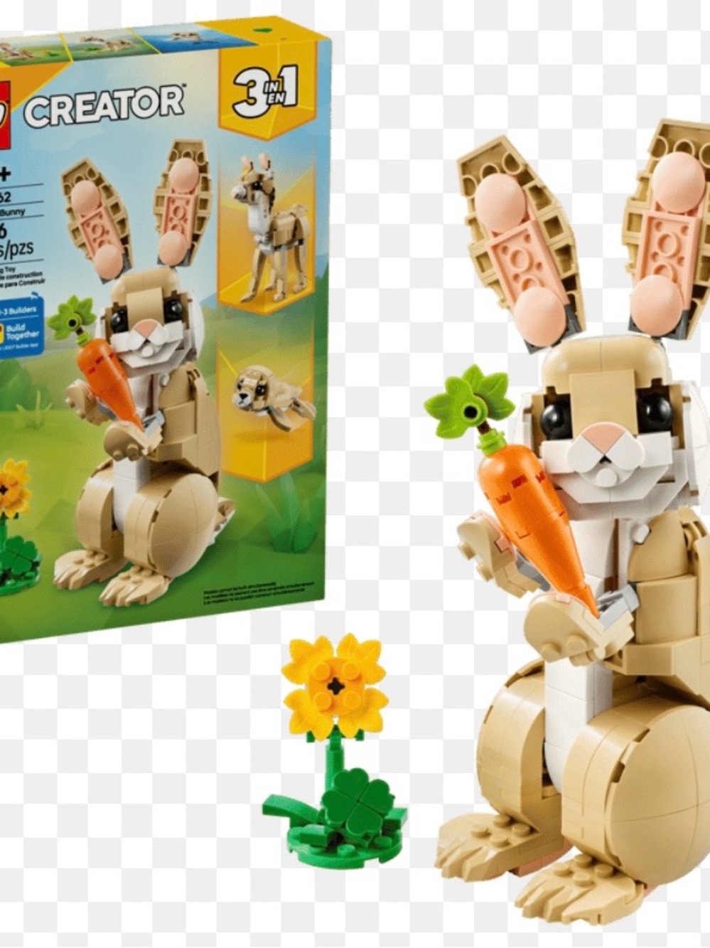 Lego Creator Tan Bunny with Orange Carrot and Green Flower